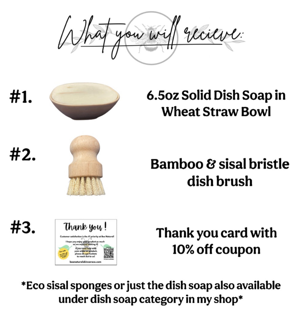 All Natural Solid Dish Soap with Bamboo Scrub Brush